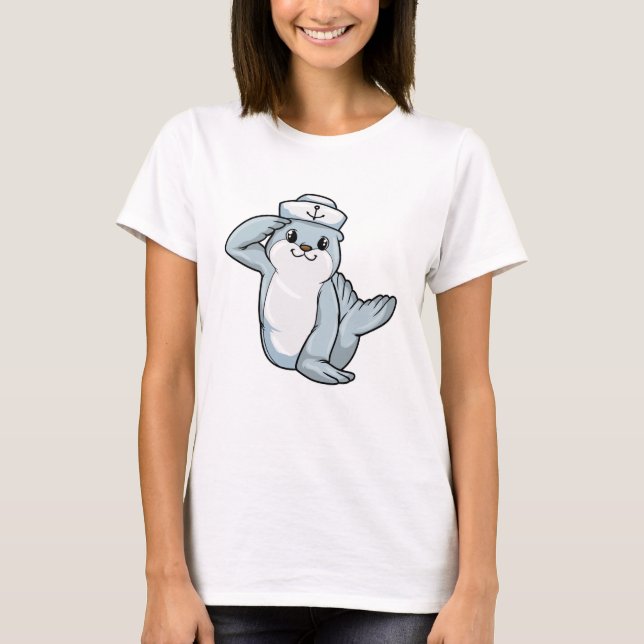 Seal as Sailor with Sailor hat T-Shirt (Front)