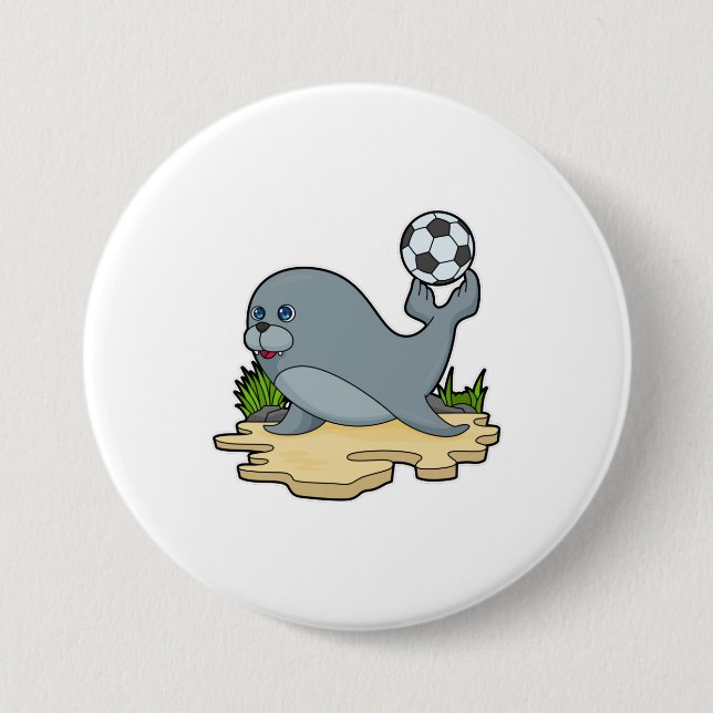 Seal as Soccer player with Soccer 7.5 Cm Round Badge (Front)