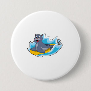 Seal as Surfer with Surfboard 7.5 Cm Round Badge