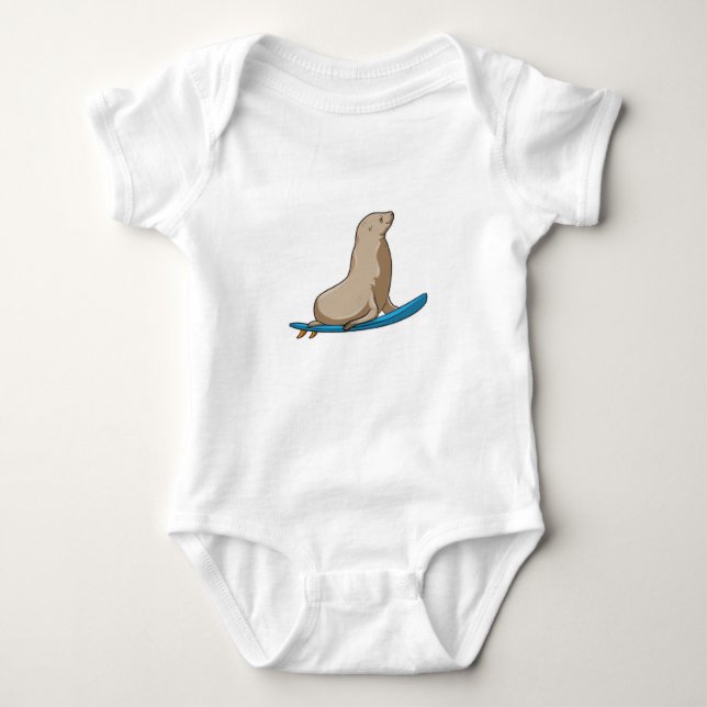 Seal as Surfer with Surfboard Baby Bodysuit (Front)