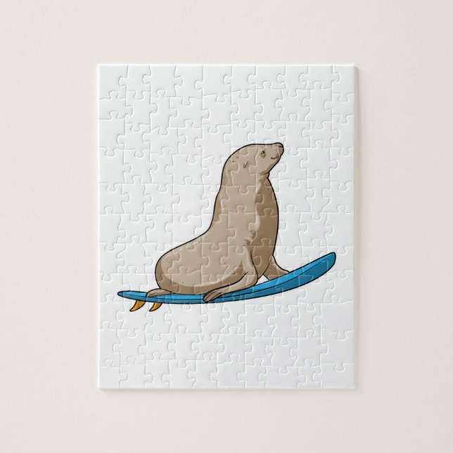 Seal as Surfer with Surfboard Jigsaw Puzzle (Vertical)
