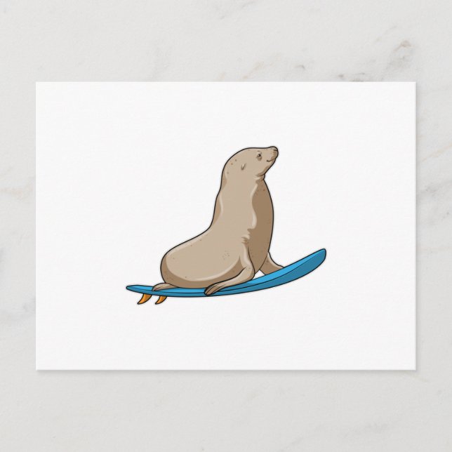 Seal as Surfer with Surfboard Postcard (Front)