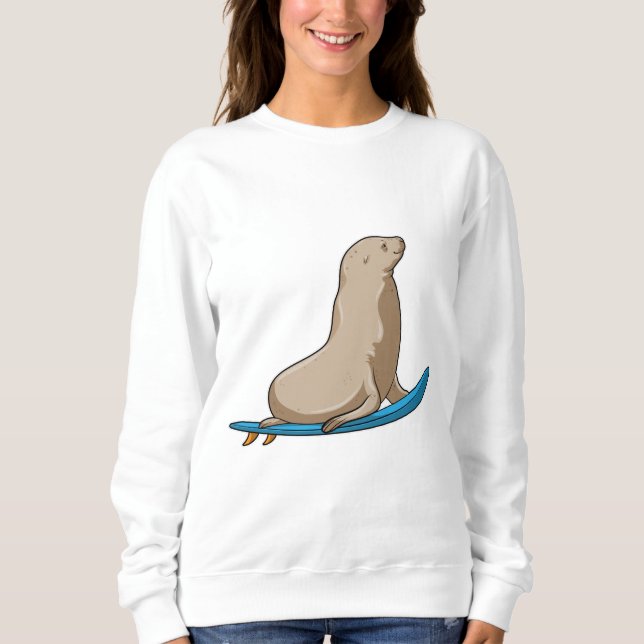 Seal as Surfer with Surfboard Sweatshirt (Front)