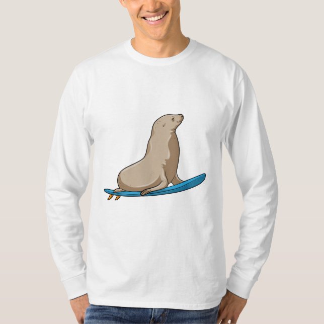 Seal as Surfer with Surfboard T-Shirt (Front)