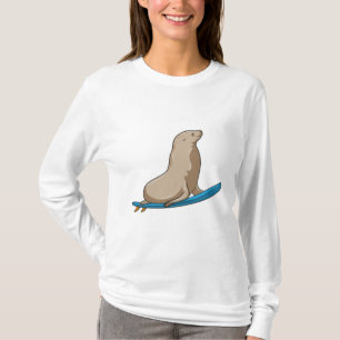 Seal as Surfer with Surfboard T-Shirt