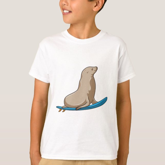 Seal as Surfer with Surfboard T-Shirt (Front)
