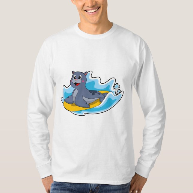 Seal as Surfer with Surfboard T-Shirt (Front)