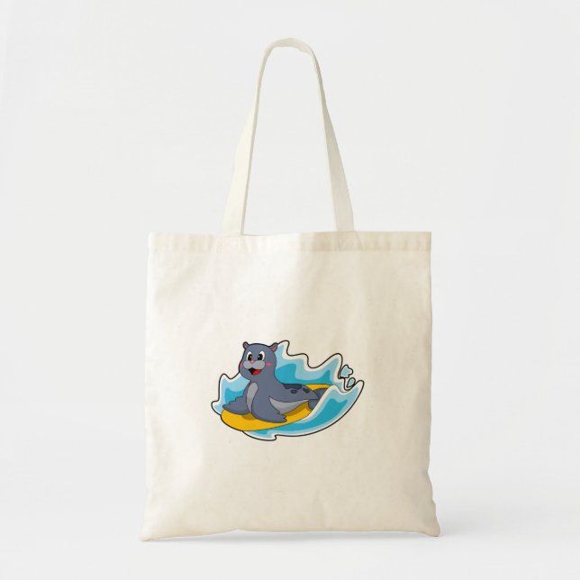 Seal as Surfer with Surfboard Tote Bag (Front)