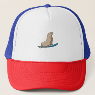 Seal as Surfer with Surfboard Trucker Hat