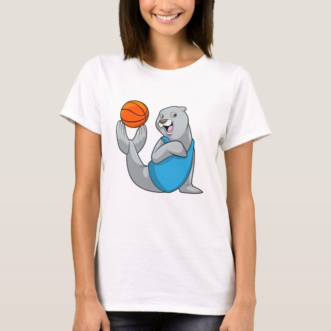 Seal at Basketball Sports T-Shirt (Front)