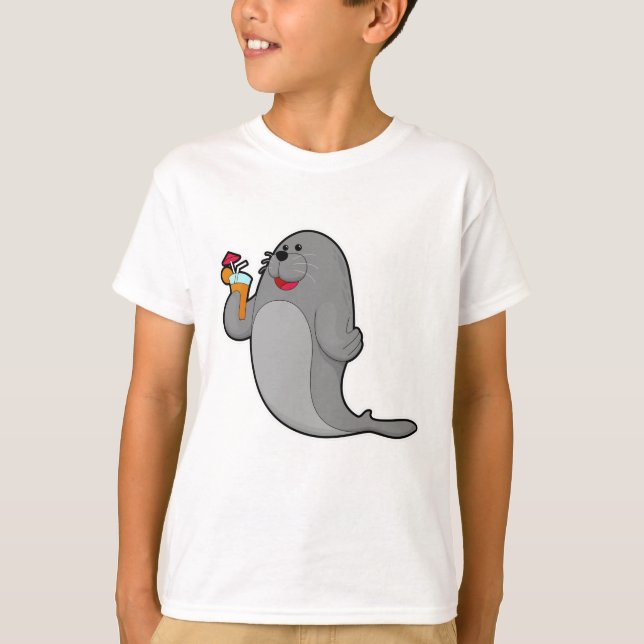 Seal at Drinking with Juice T-Shirt (Front)