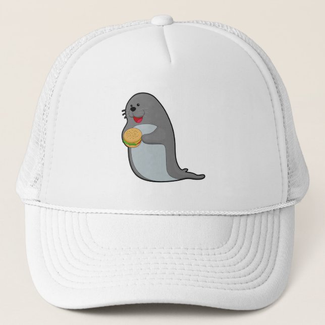 Seal at Eating with Burger Trucker Hat (Front)