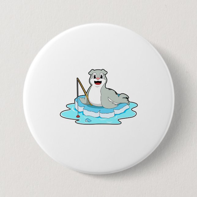 Seal at Fishing with Fishing rod 7.5 Cm Round Badge (Front)