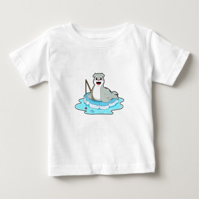 Seal at Fishing with Fishing rod Baby T-Shirt (Front)