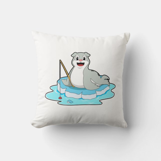 Seal at Fishing with Fishing rod Cushion (Front)
