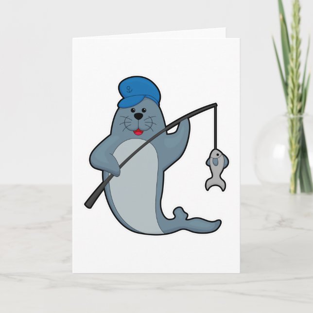Seal at Fishing with Fishing rod & Fish Card (Front)