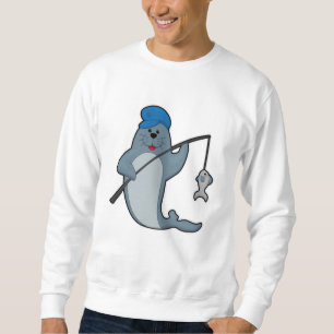 Seal at Fishing with Fishing rod & Fish Sweatshirt