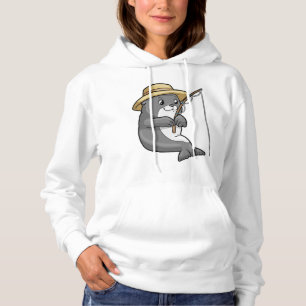 Seal at Fishing with Fishing rod & Hat Hoodie