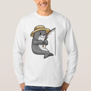 Seal at Fishing with Fishing rod & Hat T-Shirt