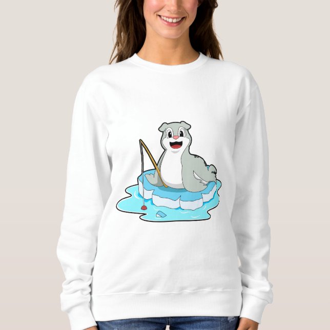 Seal at Fishing with Fishing rod Sweatshirt (Front)