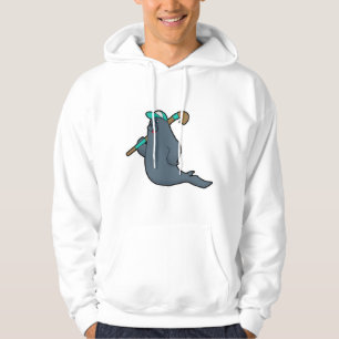 Seal at Hockey with Hockey stick Hoodie