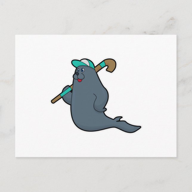 Seal at Hockey with Hockey stick Postcard (Front)