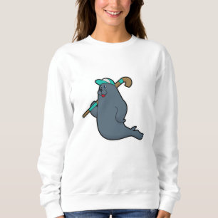 Seal at Hockey with Hockey stick Sweatshirt