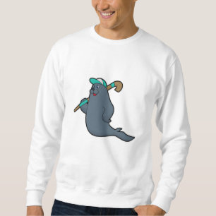 Seal at Hockey with Hockey stick Sweatshirt