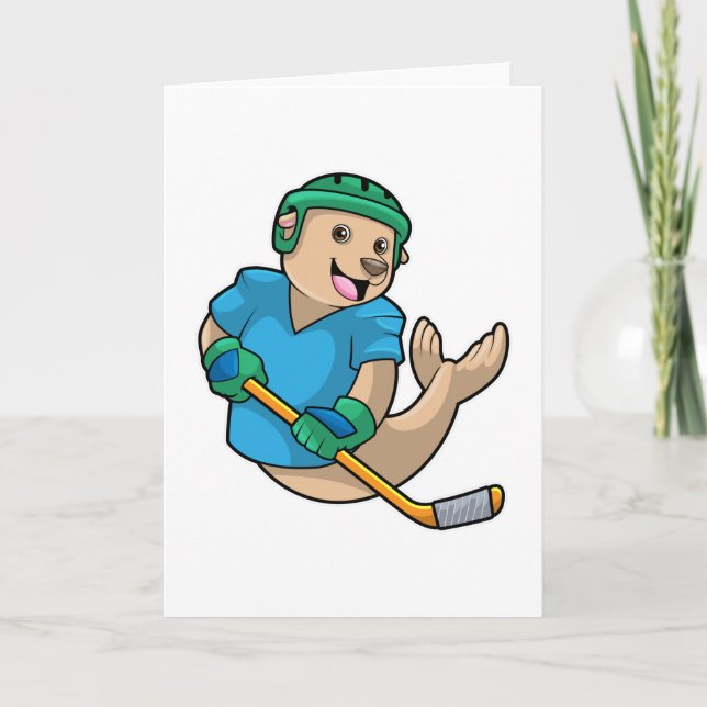 Seal at Ice hockey with Ice hockey stick Card (Front)