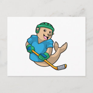 Seal at Ice hockey with Ice hockey stick Postcard