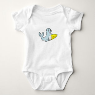 Seal at Surfing with Surfboard Baby Bodysuit