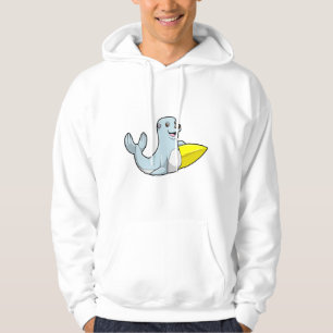 Seal at Surfing with Surfboard Hoodie