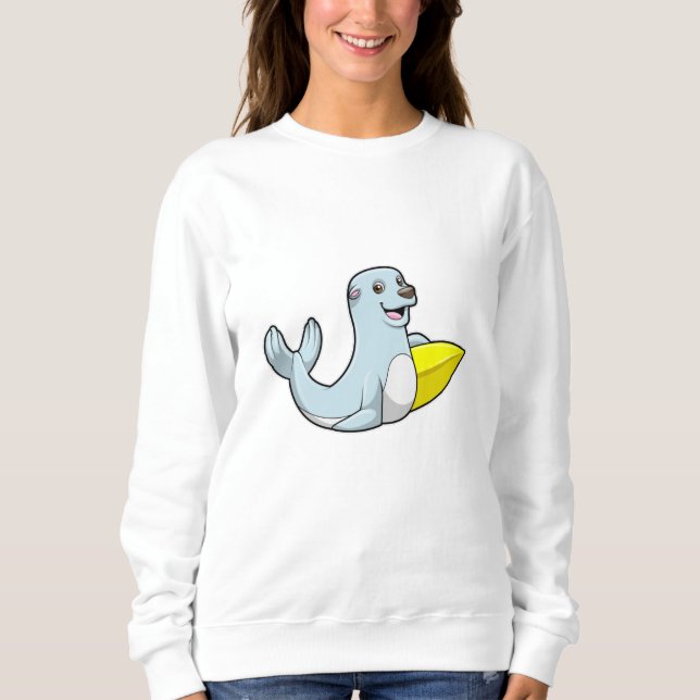 Seal at Surfing with Surfboard Sweatshirt (Front)