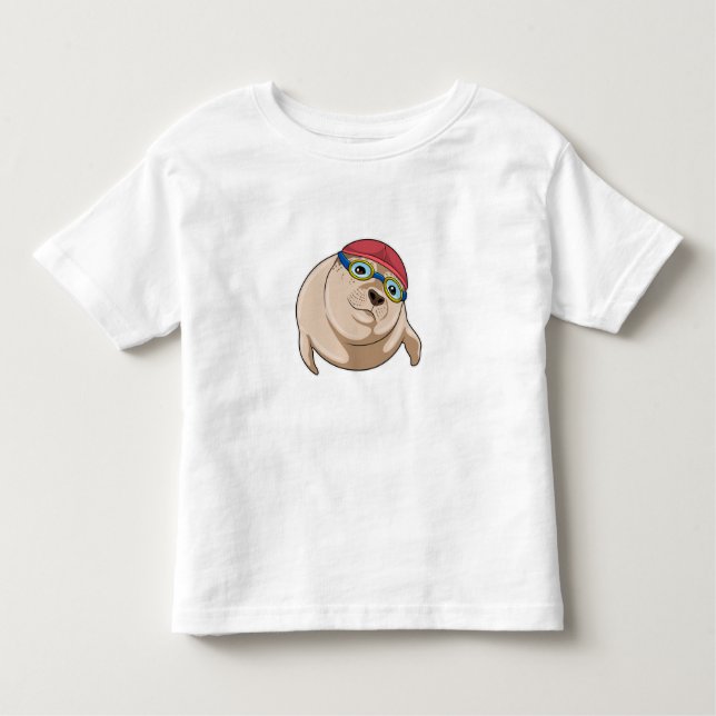 Seal at Swimming with Swimming goggles Toddler T-Shirt (Front)