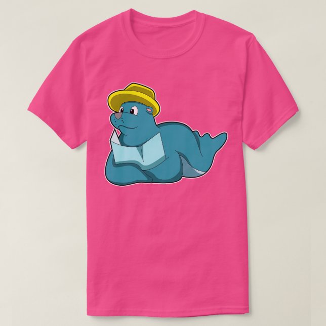 Seal at Walking with Map T-Shirt (Design Front)