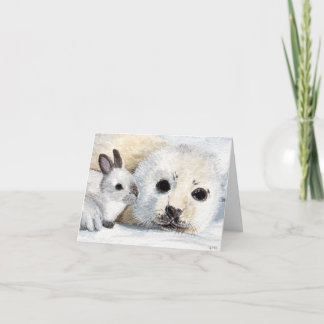 Seal Cub and White Rabbit Painting Note Card
