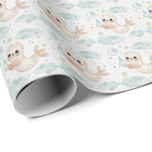Seal Cute Baby Pastel Watercolor Pattern Wrapping Paper