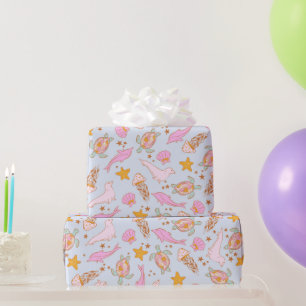 Seal Dolphin Jellyfish Turtle Starfish Pastel Wrapping Paper