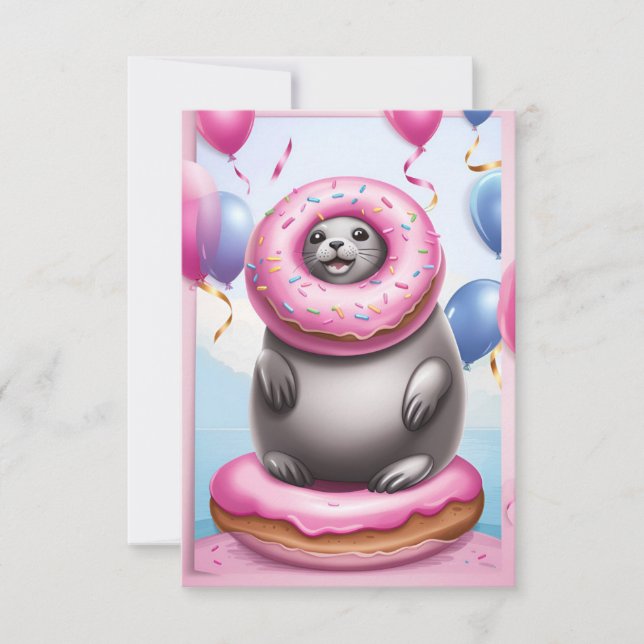 Seal Doughnut Delight: Birthday Card Template (Front)