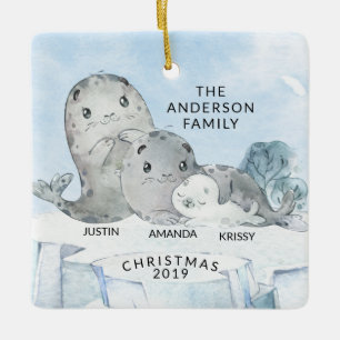 Seal Family Family of 3 Christmas Ceramic Ornament