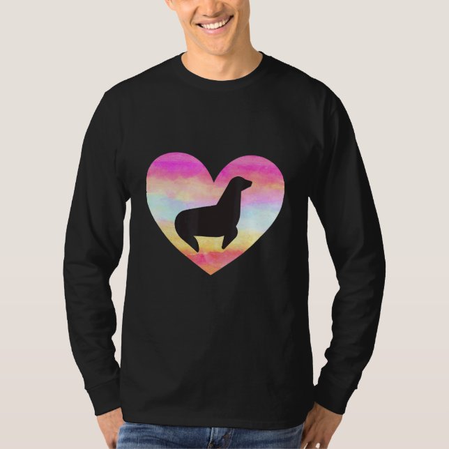 Seal In Heart Colourful I Love Seal Pastel Colour  T-Shirt (Front)