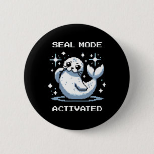 Seal Mode Activated Pixel Art Seal Retro Gamer Sty 6 Cm Round Badge