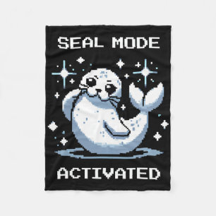 Seal Mode Activated Pixel Art Seal Retro Gamer Sty Fleece Blanket