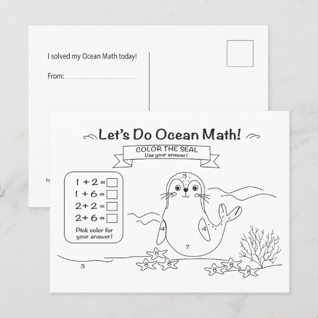 Seal Ocean Math Coloring Postcard (Front/Back)