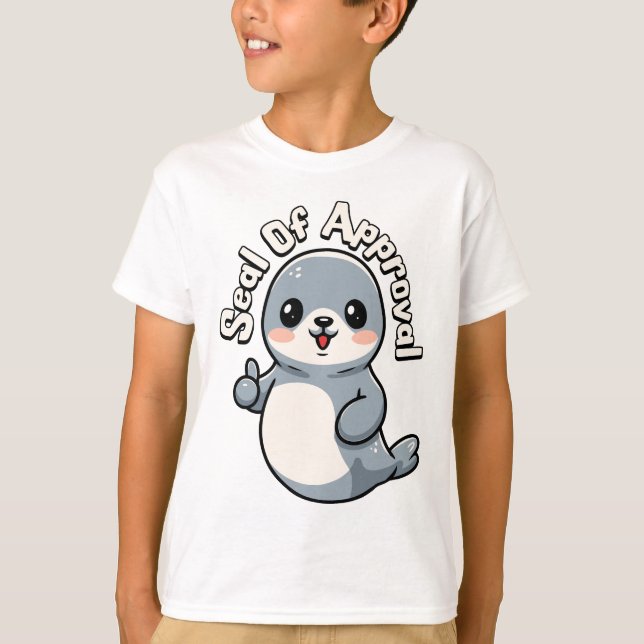 Seal Of Approval! Cute Seal Pun Cartoon T-Shirt (Front)