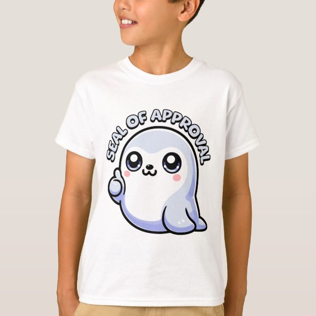 Seal of Approval! Cute Seal Pun Cartoon T-Shirt (Front)