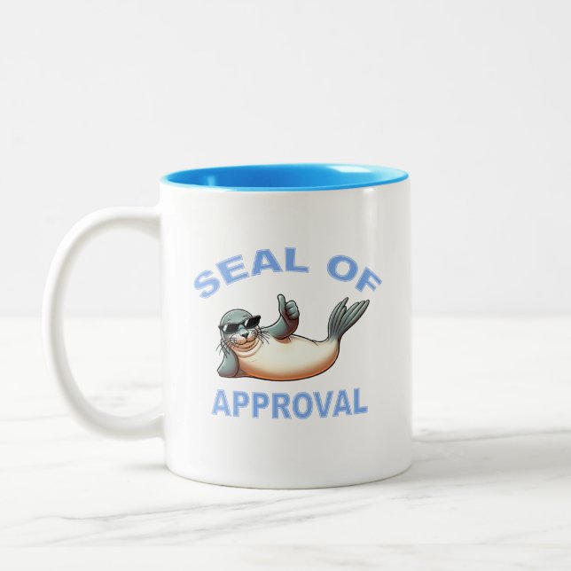 Seal Of Approval Funny Punny Design Two-Tone Coffee Mug (Left)