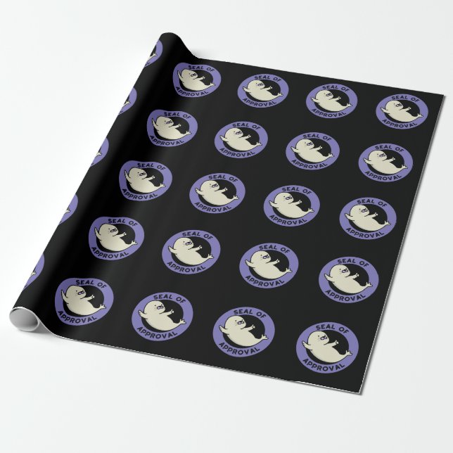 Seal Of Approval Funny Seal Pun Dark BG Wrapping Paper (Unrolled)