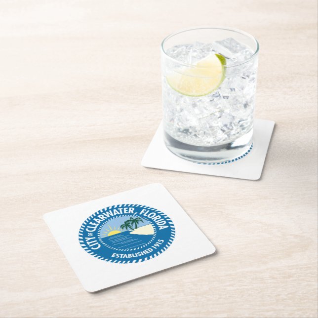 Seal of Clearwater, Florida Square Paper Coaster (Insitu)