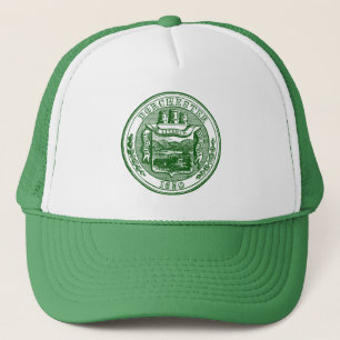 Seal of Dorchester Massachusetts, green Trucker Hat